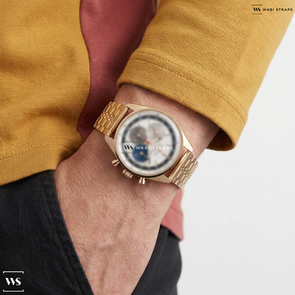 Rose Gold Folded Railroad Metal Watch Bracelet on Zenith Chronomaster Original 38mm Mens Watch White 183200360069C901