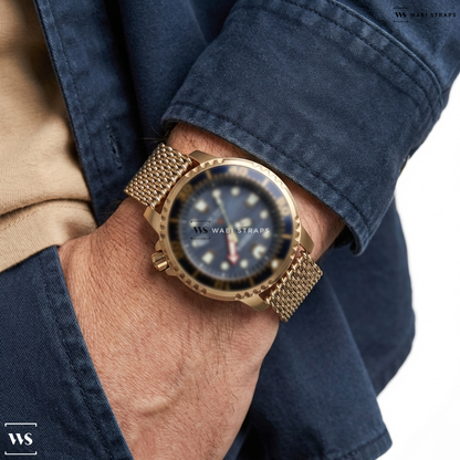 Rose Gold Shark Mesh Metal Watch Bracelet on Citizen Promaster Dive Eco-Drive