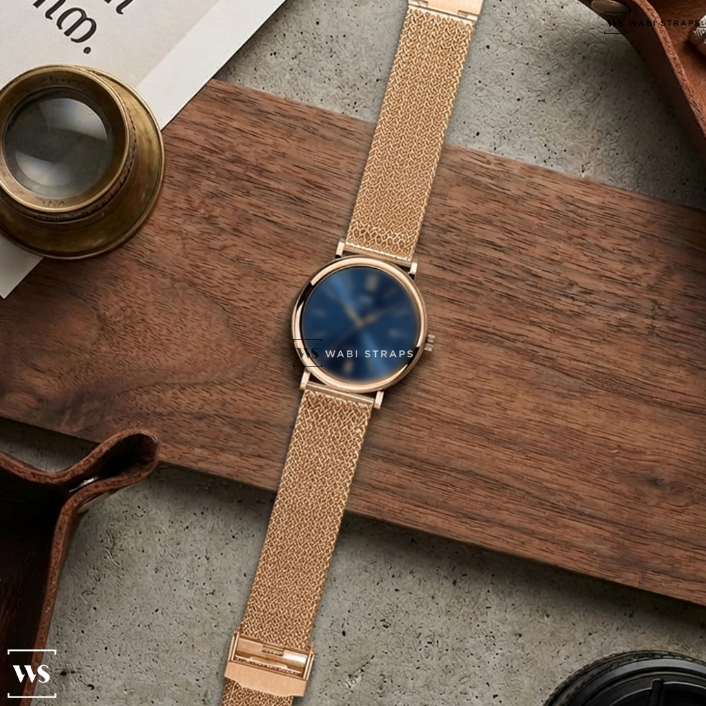 Rose Gold Herringbone Mesh Metal Watch Bracelet on IWC Portofino Automatic Watch IW356522