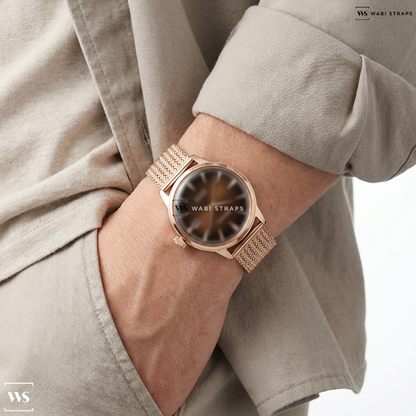 Rose Gold Herringbone Mesh Metal Watch Bracelet on Seiko Presage "Cocktail Time" Automatic Dress Watch with 40mm Case #SRPB46