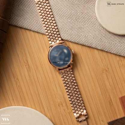 Rose Gold Honeycomb Metal Watch Bracelet on Glashutte Original PanoMaticLunar 40mm Mens Watch Blue 1-90-02-11-35-61