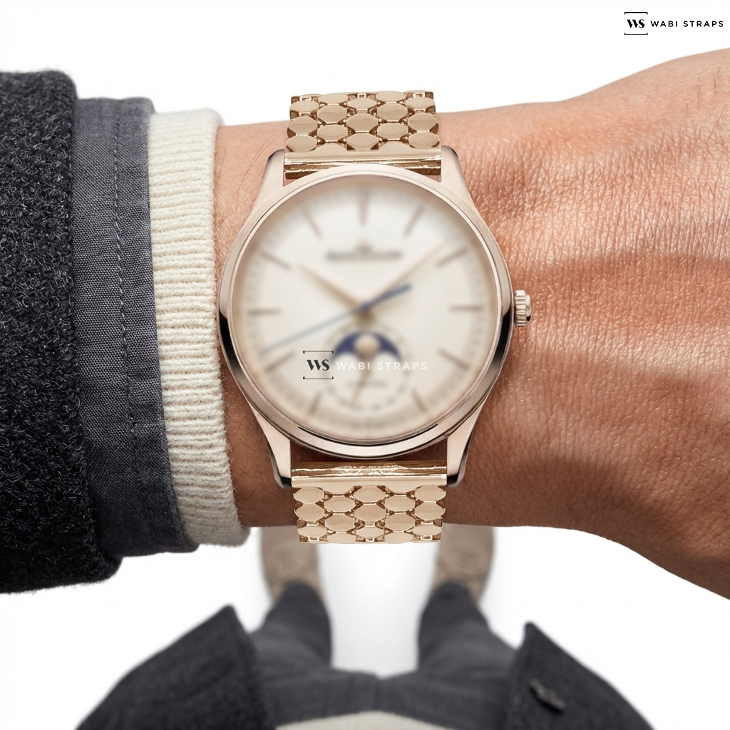 Rose Gold Honeycomb Metal Watch Bracelet on Jaeger-LeCoultre Master Ultra Thin 39mm Mens Watch Q1362510