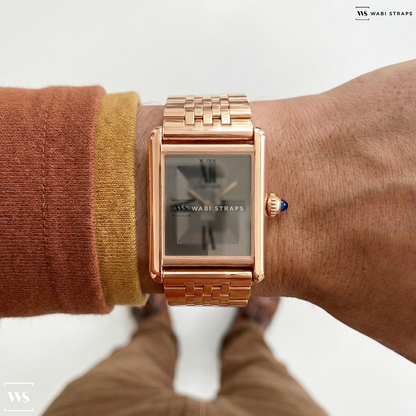 Rose Gold 7-Link Jubilee Metal Watch Bracelet on Cartier Tank Louis Cartier Watch, Large Model, Manufacture Mechanical Movement With Manual Winding, Rose Gold WGTA0092