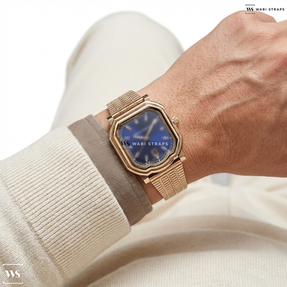 Rose Gold Railroad Metal Watch Bracelet on Gerald Charles Maestro 2.0 Ultra-Thin 39mm Mens Watch Blue GC2.0-RG-01