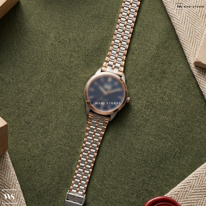 Rose Gold/Silver Folded Railroad Metal Watch Bracelet on Citizen Rolan