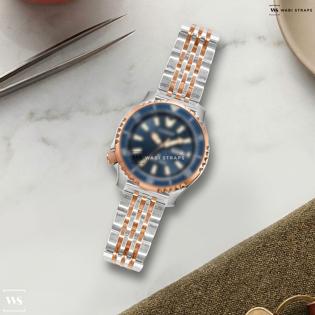 Rose Gold/Silver 7-Link Jubilee Metal Watch Bracelet on Citizen Promaster Dive Automatic Model NY0154-51L