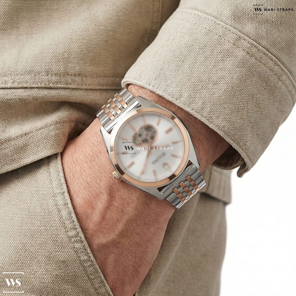 Rose Gold/Silver 7-Link Jubilee Metal Watch Bracelet on Bulova Men's Surveyor Automatic Two Tone 98A284