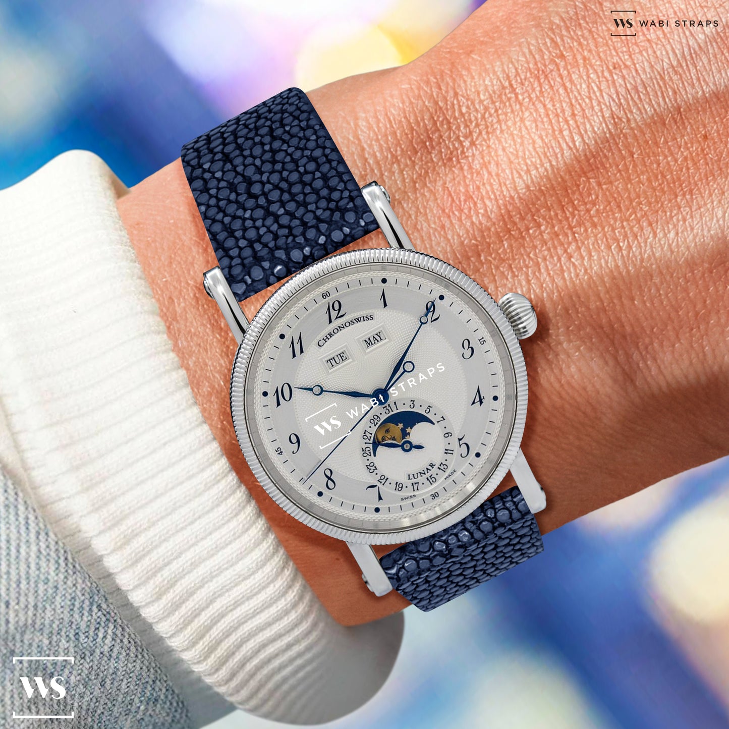 Blue Polished Stingray Skin Strap