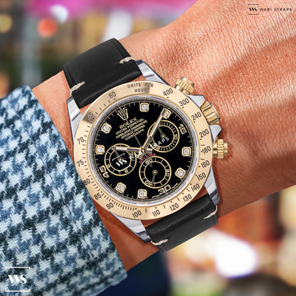 Black Two Stitch Oiled Leather Strap