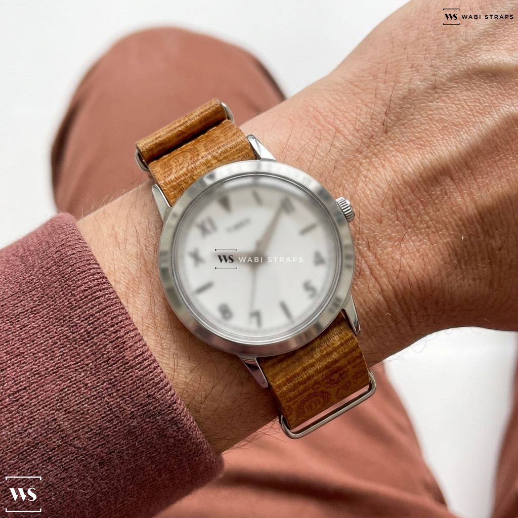 Brown/Orange Graphic Print Nylon Watch Strap on Marlin® Hand-Wound California Dial