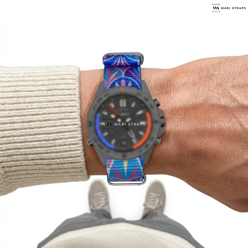Blue/Pink Graphic Print Nylon Watch Strap on Timex Weekender x Peanuts In Bloom 38mm