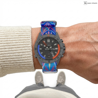 Blue/Pink Graphic Print Nylon Watch Strap on Timex Weekender x Peanuts In Bloom 38mm