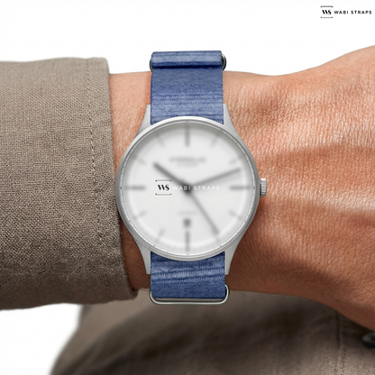 Blue/White Graphic Print Nylon Watch Strap on Sternglas ASTHET
