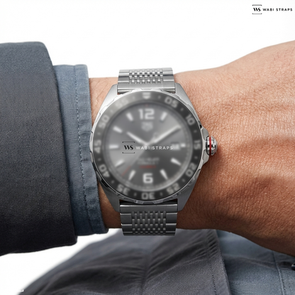 Silver 15-Row Rice Beads Metal Watch Bracelet on TAG Heuer Formula 1 Calibre 5 Automatic Date 43mm Mens Watch WAZ2011.BA0842