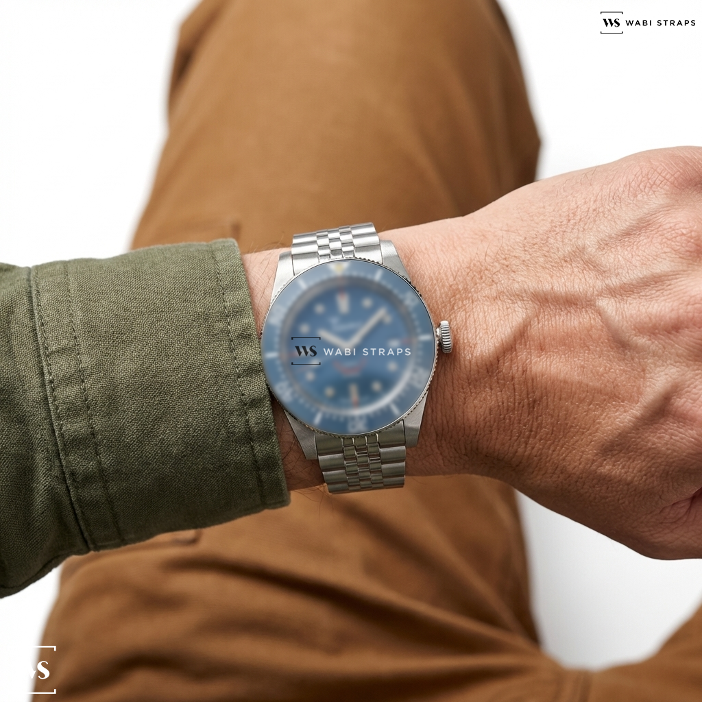 Silver Jubilee Metal Watch Bracelet on Squale 1545 Grey Bracelet
