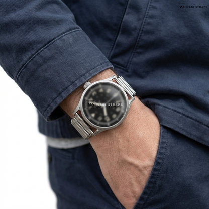 Silver Bonklip Metal Watch Bracelet on Bausele Classic Field | ONYX BLACK