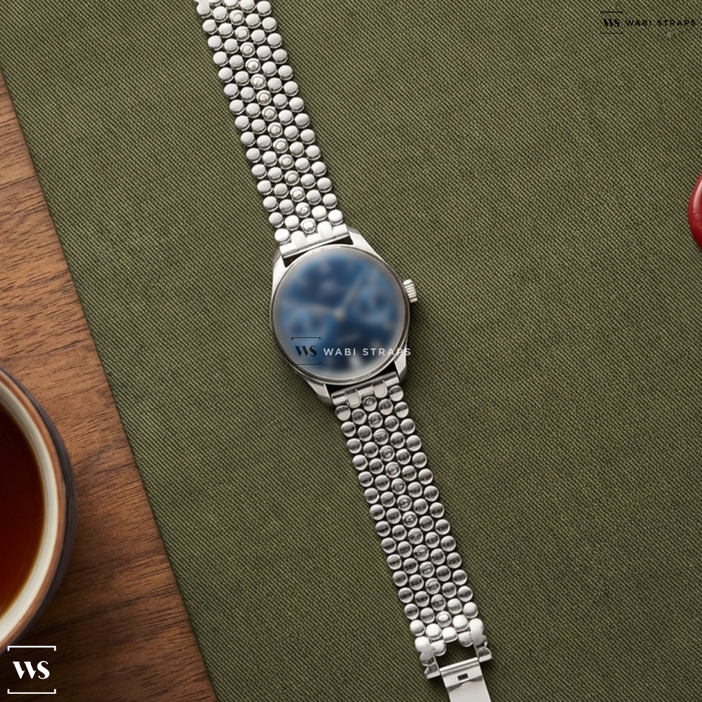 Silver Honeycomb Metal Watch Bracelet on IWC Portugieser Automatic 42 Blue IW501704