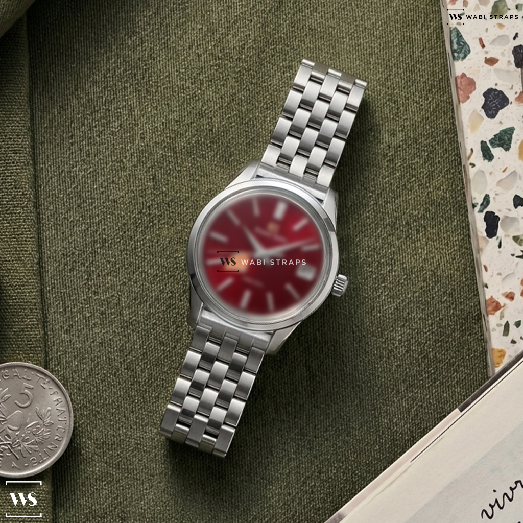 Silver Brick Metal Watch Bracelet on Grand Seiko Elegance Collection Limited Edition 40mm Mens Watch Red SBGA499