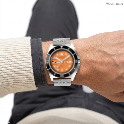 Silver 7-Link Jubilee Metal Watch Bracelet on Bausele Endless Sunrise | TANGERINE SUN