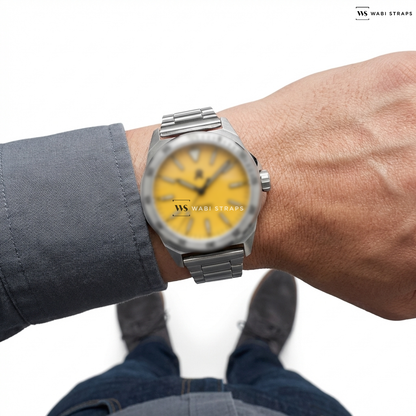 Silver Flat Link Metal Watch Bracelet on RZE RESOLUTE Pro - Medallion Yellow Enamel