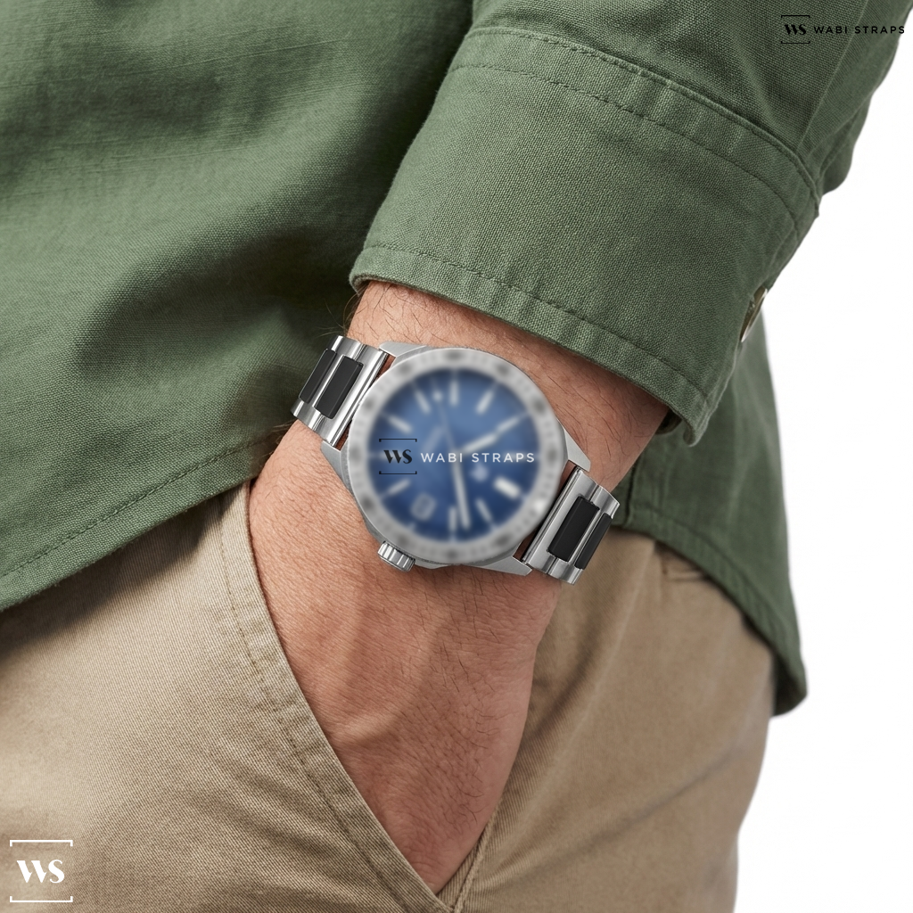 Black/Silver H-Link Metal Watch Bracelet on RZE ENDEAVOUR - BLAUEIS