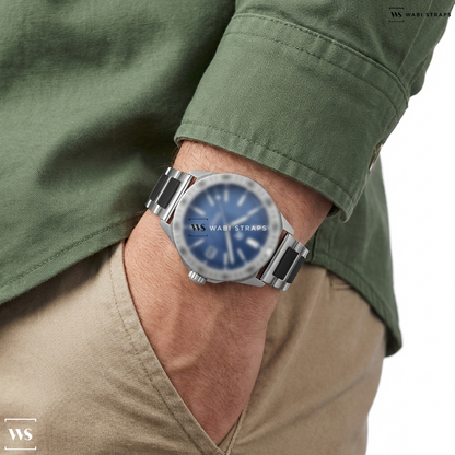 Black/Silver H-Link Metal Watch Bracelet on RZE ENDEAVOUR - BLAUEIS