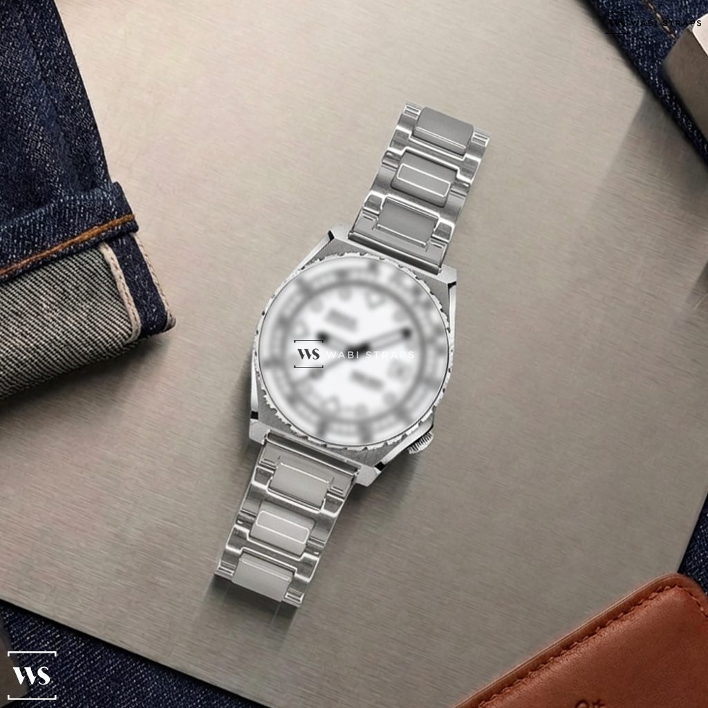 Silver/White H-Link Metal Watch Bracelet on DOXA Sub 600T 40mm Mens Watch White Pearl NATO Strap 862.10.011.23-N