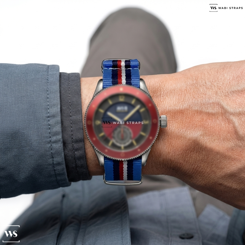 Blue/Red/White 5 Stripes Nylon Watch Strap on Flyboy Airmaster Sector Meca-quartz – AVI-8