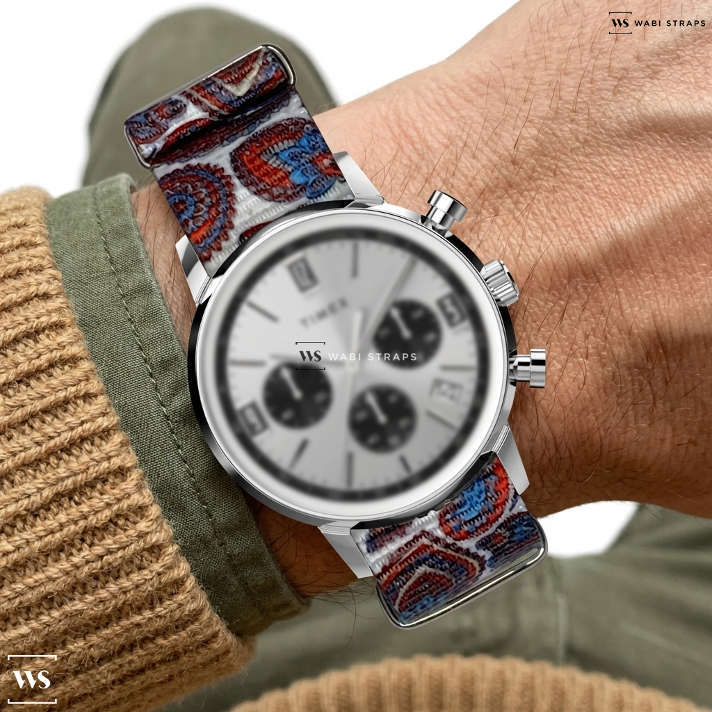 Blue/Red/White Graphic Print Nylon Watch Strap on Marlin® Chronograph Tachymeter 40mm