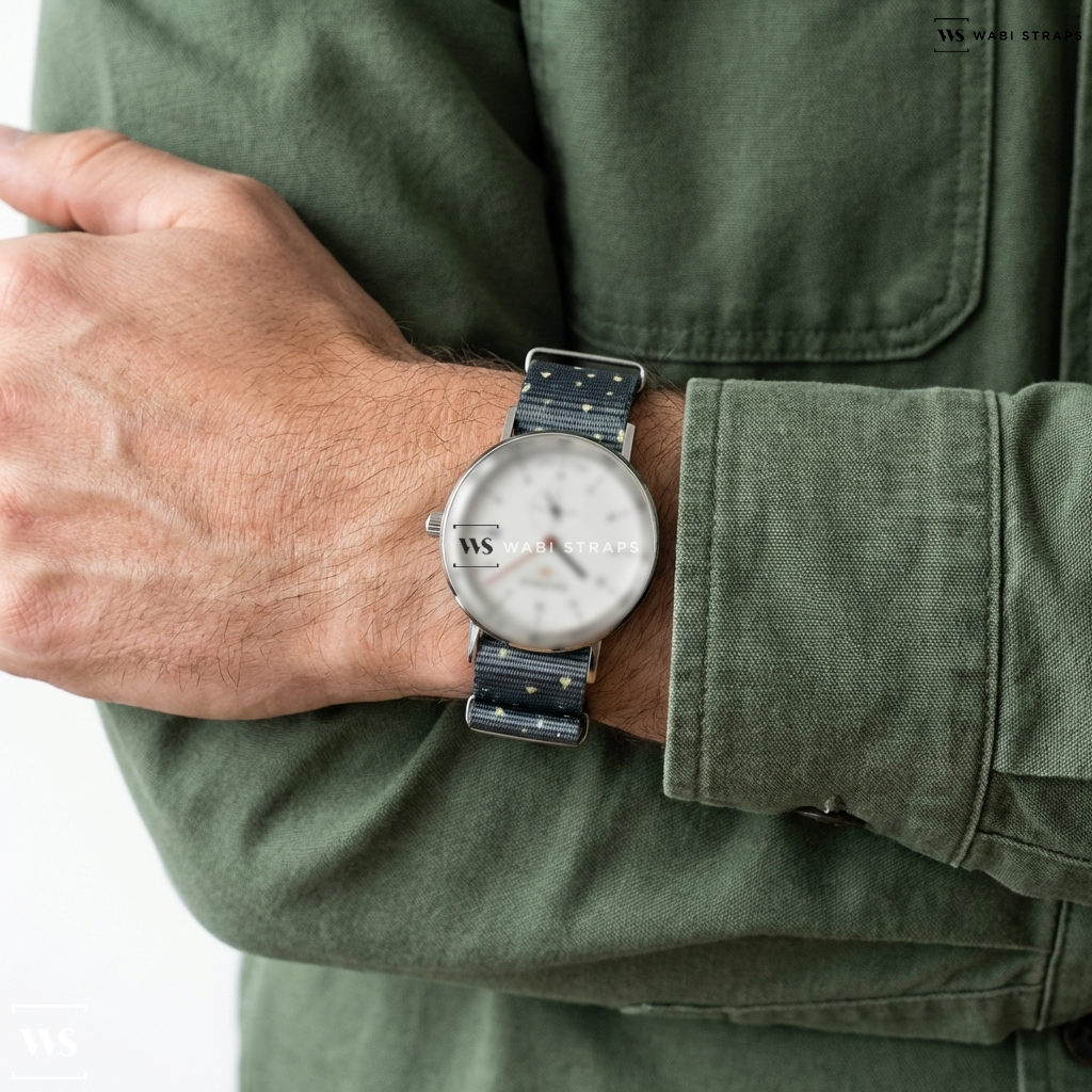 Grey/White Graphic Print Nylon Watch Strap on Bauhaus Watch 21301