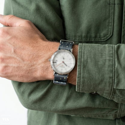 Grey/White Graphic Print Nylon Watch Strap on Bauhaus Watch 21301