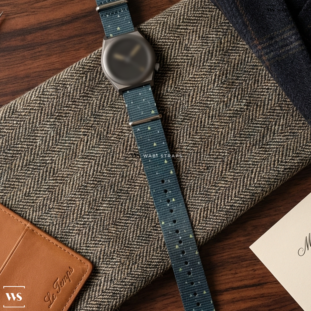 Grey/White Graphic Print Nylon Watch Strap on BOLDR Supply Co Venture