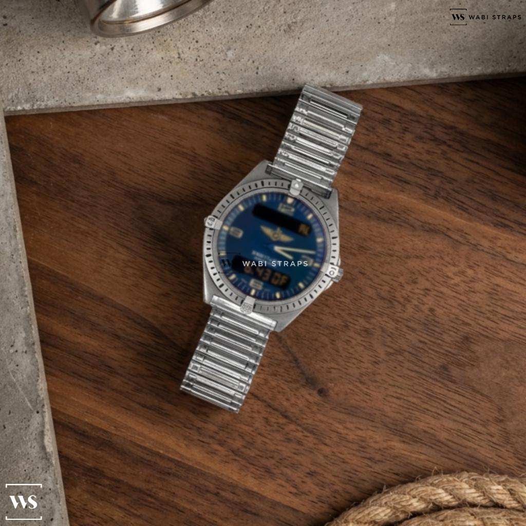 Silver Polished Steel Watch Bracelet on Breitling Aerospace