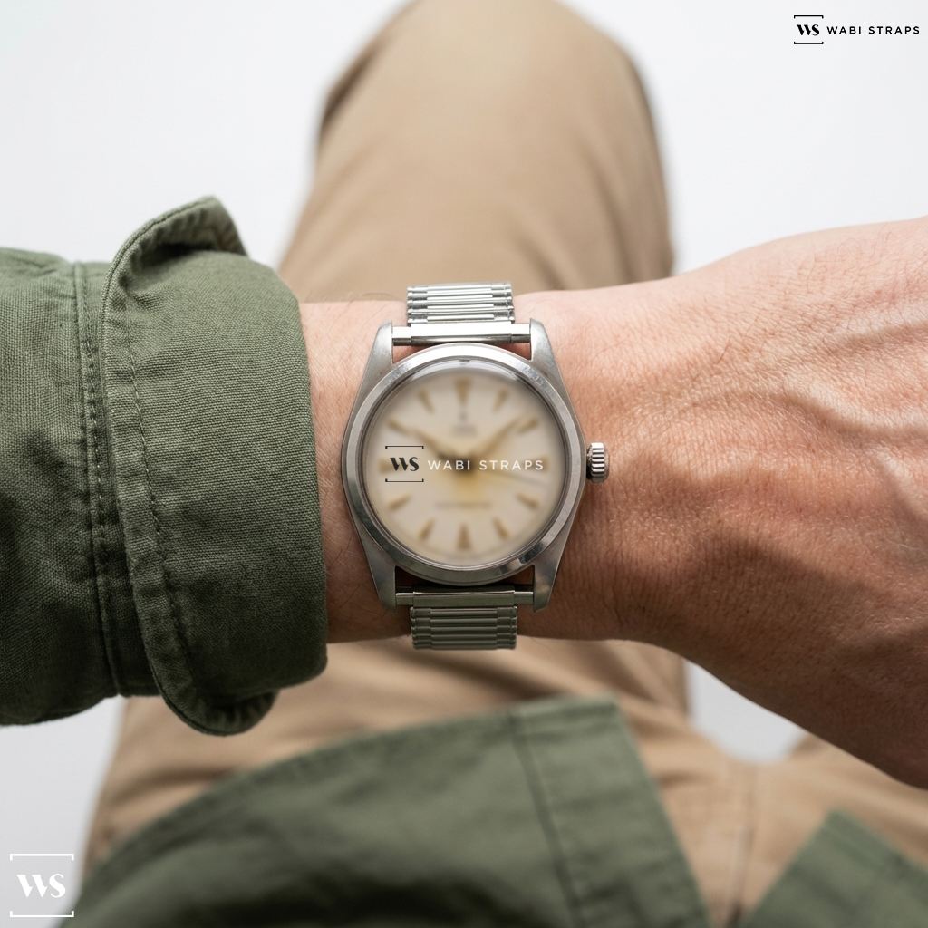 Silver Polished Steel Watch Bracelet on Tudor Oyster Radium Burn