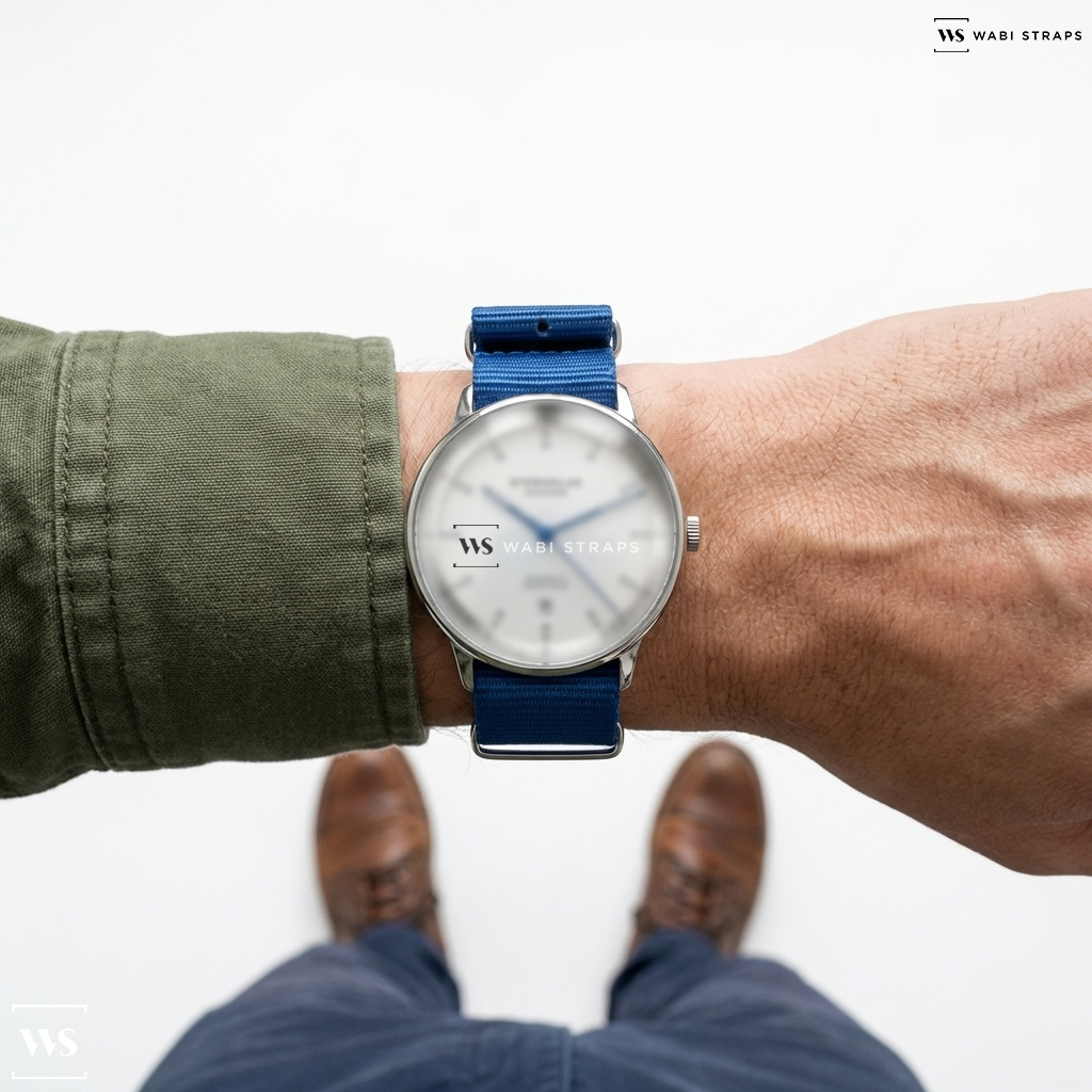Blue Graphic Print Nylon Watch Strap on Sternglas KANTON 2.0
