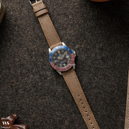 Grey Pebbled Leather Watch Strap on Rolex GMT Master