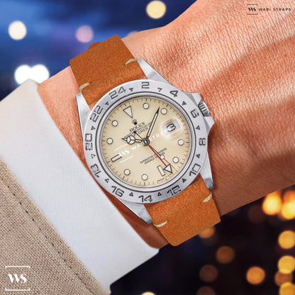 Tan Two Stitch Velvet Watch Strap