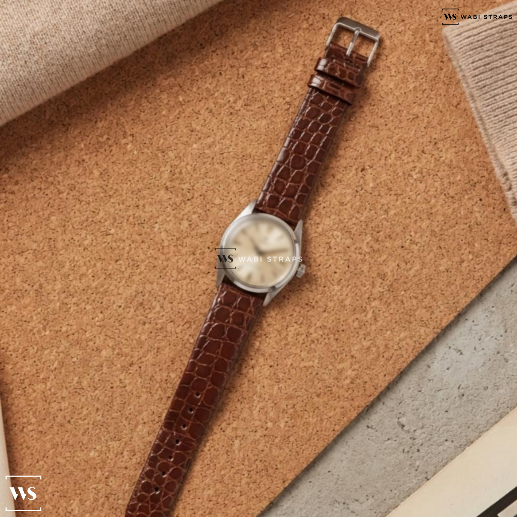 Tan Alligator Grain Leather Watch Strap on Tudor Oyster