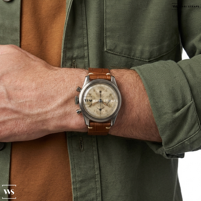 Tan Embossed Leather Watch Strap on Universal Geneve Aerocompax