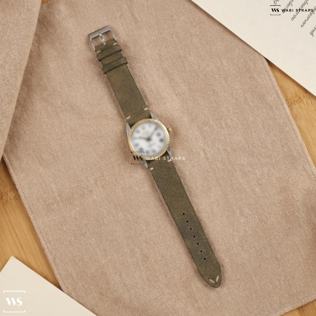 Tan Buffed Leather Watch Strap on Rolex Datejust Ref. 16014 “Buckley”