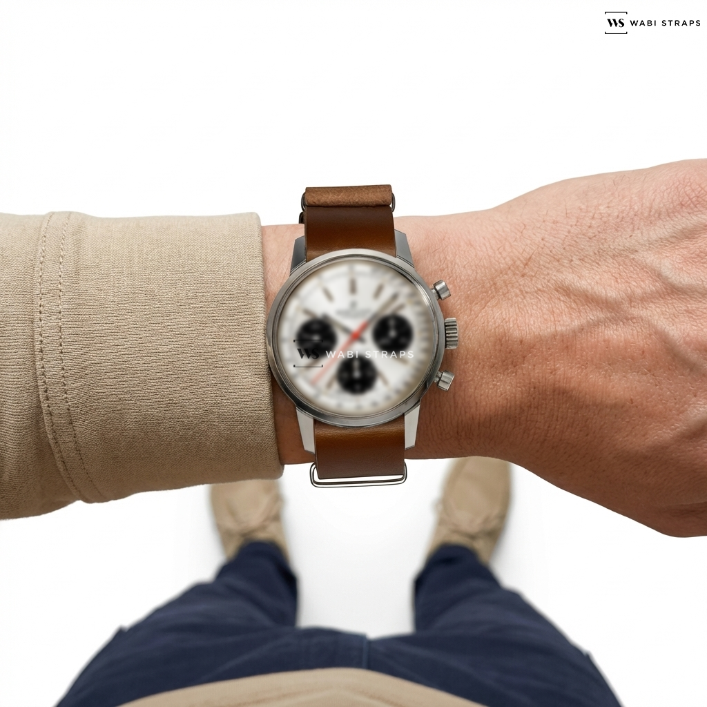 Tan Smooth Matte Pu Leather Watch Strap on Breitling Top Time Chronograph Panda Dial