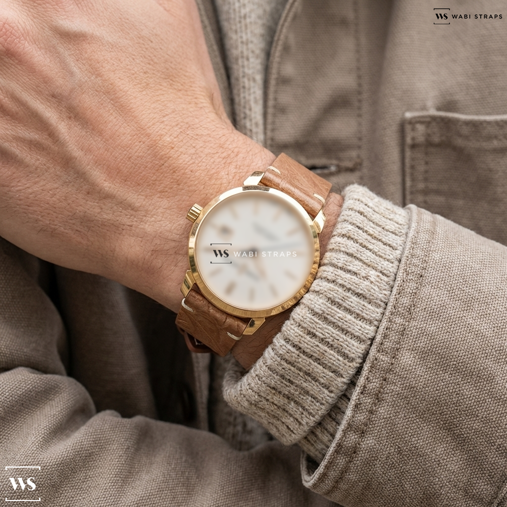 Tan Floral Print Leather Watch Strap on Ulysse Nardin Classico 40 mm 18ct Rose Gold Automatic Ivory Dial Men's Watch