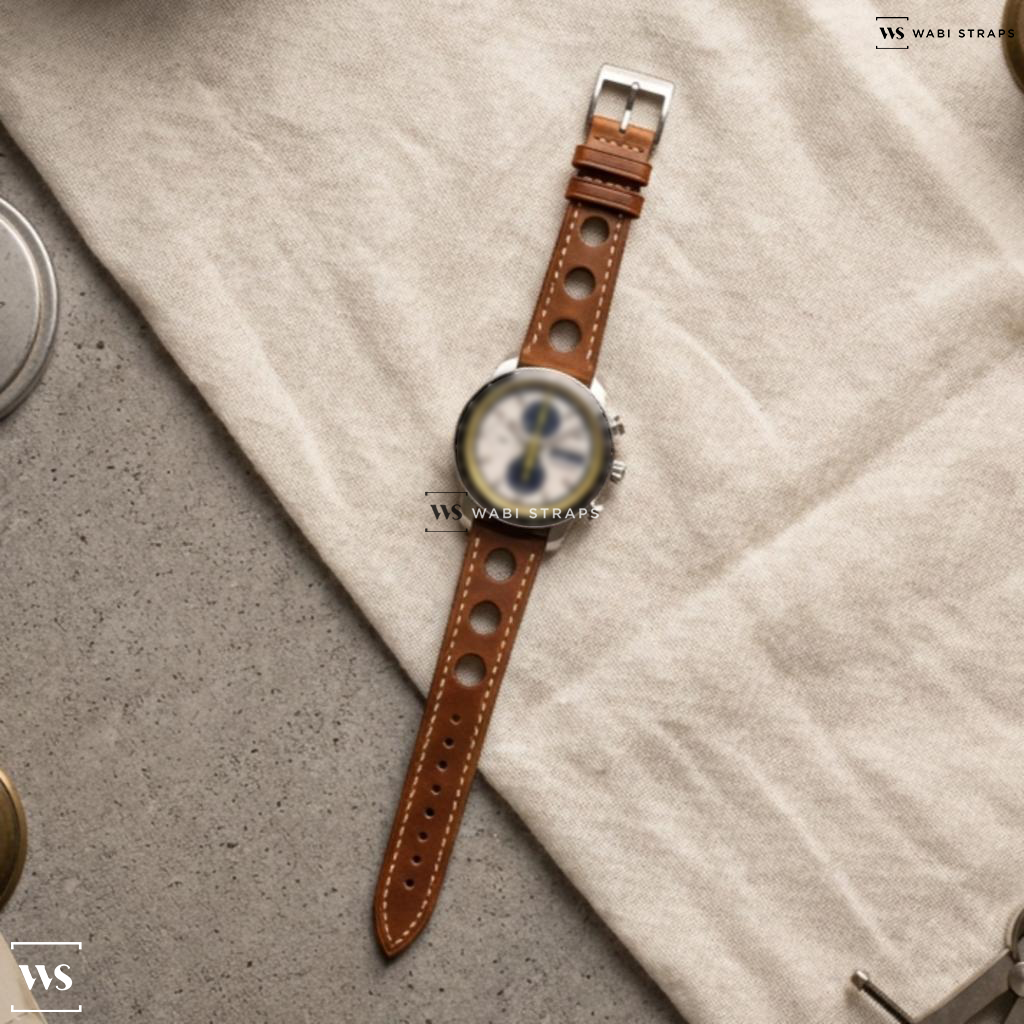 Tan Perforated Leather Watch Strap on Grand Prix de Monaco Historique Chronograph White Dial Men's Watch