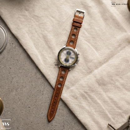 Tan Perforated Leather Watch Strap on Grand Prix de Monaco Historique Chronograph White Dial Men's Watch