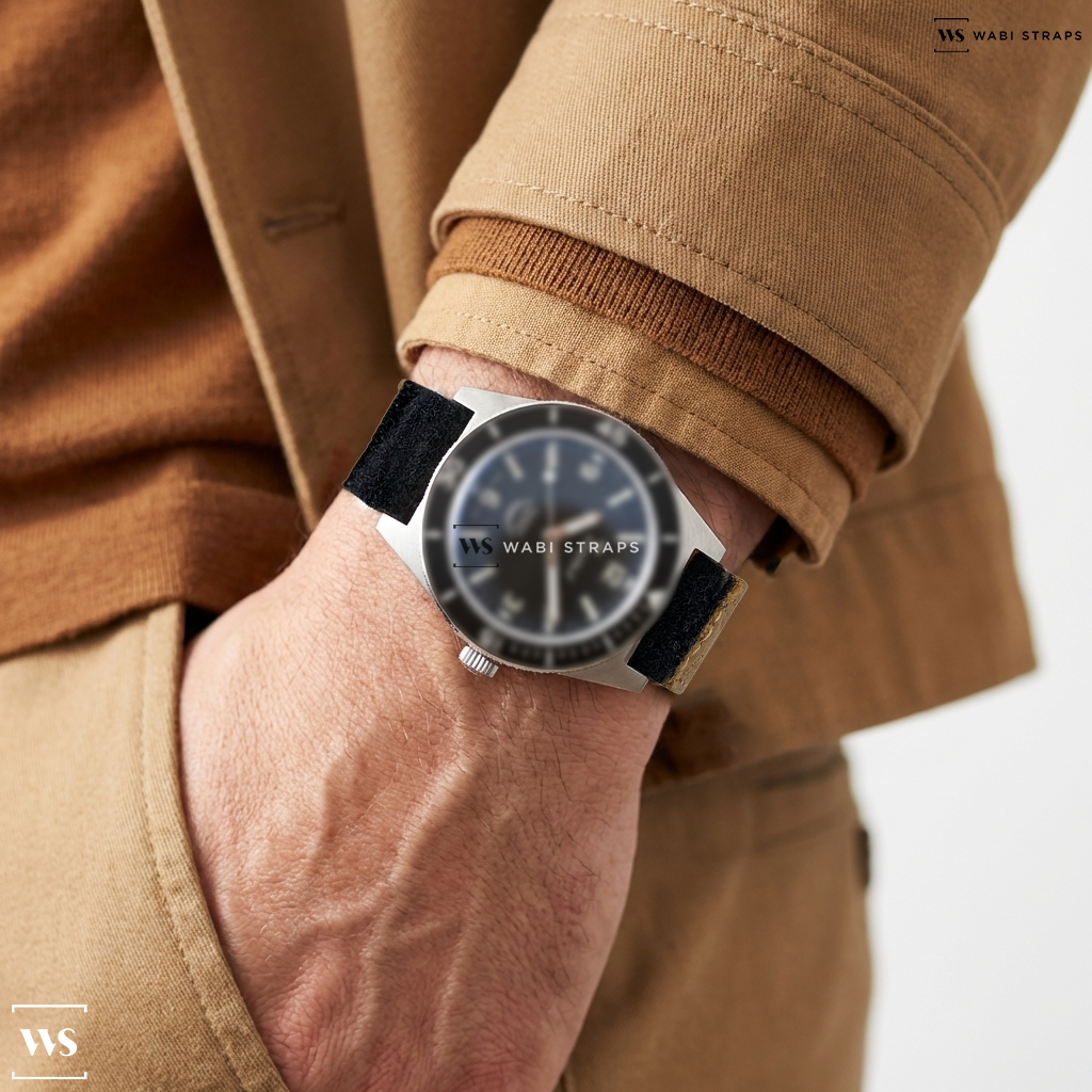 Brown Hybrid Leather Watch Strap on Super-Squale Arabic Numerals Black Bracelet