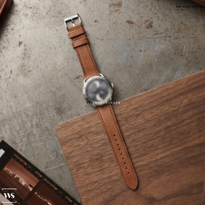 Tan Smooth Leather Watch Strap on hermes Arceau L'heure de la Lune 18k WG