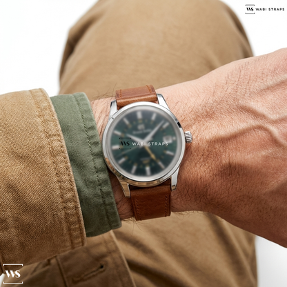 Tan Smooth Leather Watch Strap on Grand Seiko Grand Seiko Automatic GMT GREEN Dial 2022