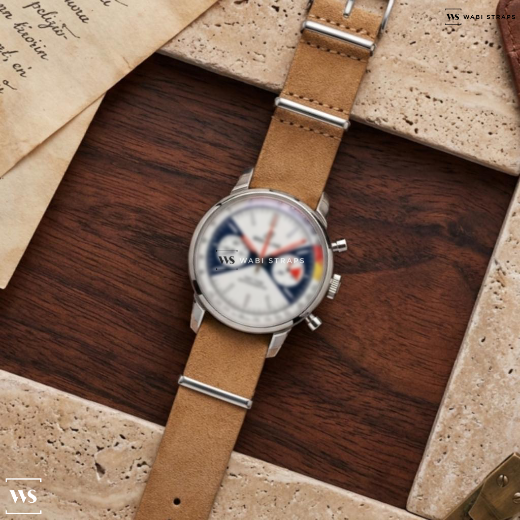 Tan Fuzzy Grain Leather Watch Strap on Breitling Professional Automatic Cream and Black Dial Stainless Steel Men's Watch