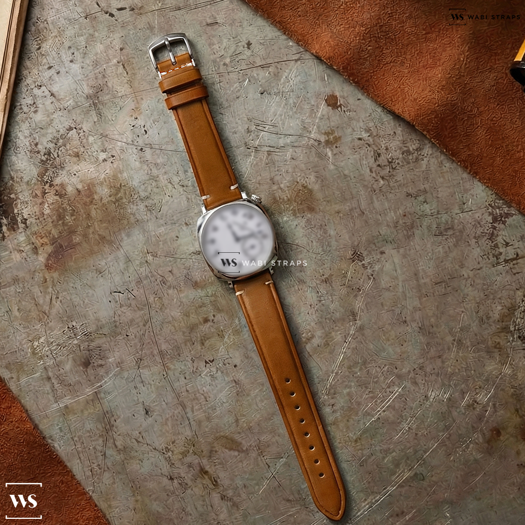 Tan Oiled Leather Watch Strap on Vacheron Constantin Historiques American 1921 18K White Gold 36.5MM