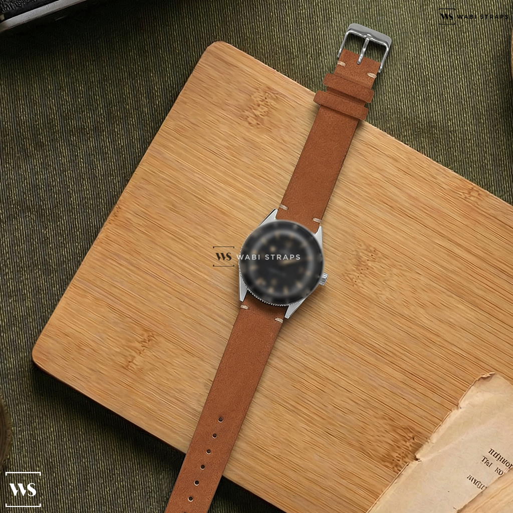 Tan Fuzzy Grain Leather Watch Strap on Omega Omega SeaMaster 300M Black Dial Black Bezel Co-Axial 41MM